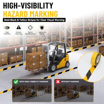 Heavy‑Duty Vinyl Floor Marking Tape 1.1mm Thick 2 in x 100 FT Yellow Black - size: 2 in x100 FT