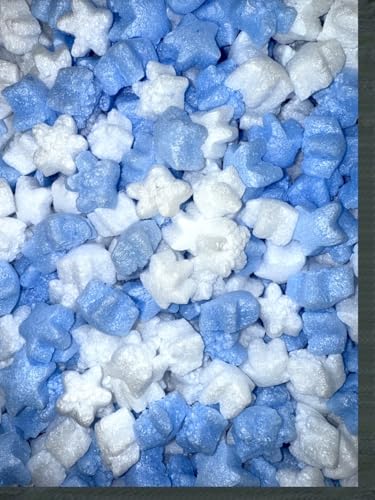 FunPak Plant Based Biodegradable Packing Peanuts 1.5 cu ft Bag Compostable (Blue & White Stars) - color: Blue & White Stars
