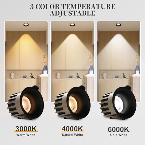 3 Inch LED Recessed Lights, Dimmable, 3CCT, CRI98, Trimless Ceiling Light - color: Black-Gold, size: 3 Inch-2 Pack