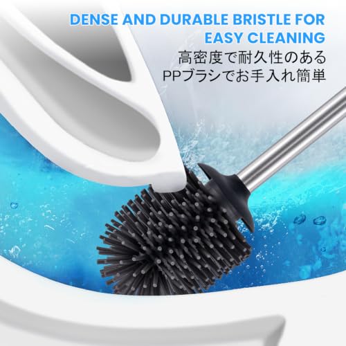 SUS304 Stainless Steel Toilet Brush and Holder Toilet Brush Bowl Cleaning Brush Double Layer Holder Long Brush Handle High Density Silicone Head