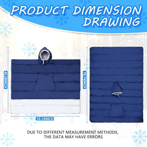Preboun Thermal Poncho Wearable Hooded Blanket Winter Poncho Wearable Sleeping Bag Water Resistant Windproof for Men Women - color: Green, Navy Blue