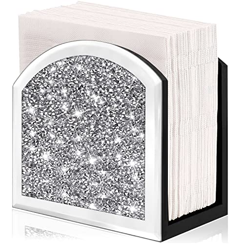 Wocred Mirror Napkin Holder,Crystal Crushed Diamond Vertical Holder,Cute Glass Mirror Napkin Holder for Counter or Table.(5.9”X5.9”X3”) - size: 5.9x3x5.9 inch