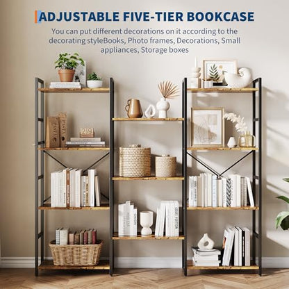 54.6" Triple Wide Rustic Industrial Bookshelf Adjustable Shelves