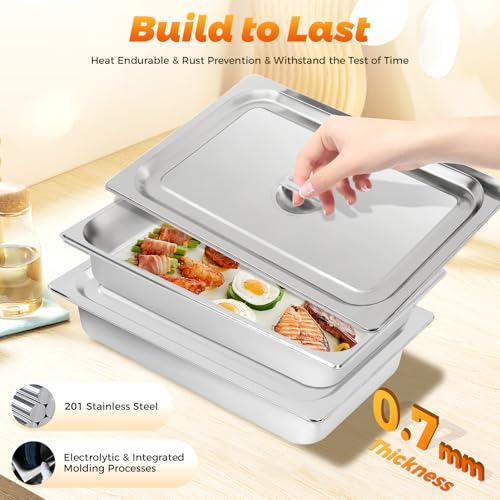 4 Pack Stainless Steel Hotel Pans, Full Size 4" Deep Commercial Food Pans With Lid Catering Food Storage Metal Pan Chafing Dishes Dinner Buffet Server for Food Prep Restaurant (21" x 12.8" x 3.9") - size: 21" x 12.8" x 3.9"