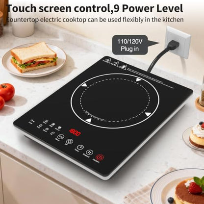 VBGK Single Burner Induction Cooktop,Hot Plate with 6 Cooking Modes, portable cooktop with LCD touch control,9 Levels &4H Timer,1800W 110V Portable induction Cooktop - size: single burner cooktop