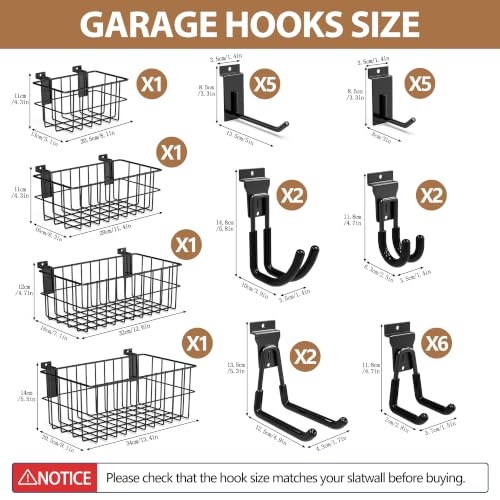 26PCS Slatwall Accessories Set, 4 Ventilated Wire Baskets & 22 Heavy Duty Hooks for Garage Shop Storage - color: Black, size: 26