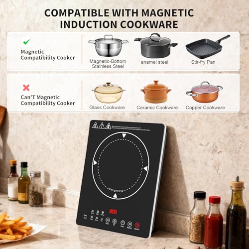 VBGK Single Burner Induction Cooktop,Hot Plate with 6 Cooking Modes, portable cooktop with LCD touch control,9 Levels &4H Timer,1800W 110V Portable induction Cooktop - size: single burner cooktop