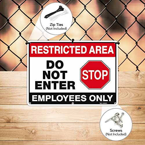 T&R Large Restricted Area Do Not Enter Employees Only Sign - 4 Pack - 14 x 10 Inches Rust Free .040 Aluminum - UV Protected, Waterproof, Weatherproof and Fade Resistant - 6 Pre-drilled Holes - color: Black & Red - 14" x 10" - 4 Pack