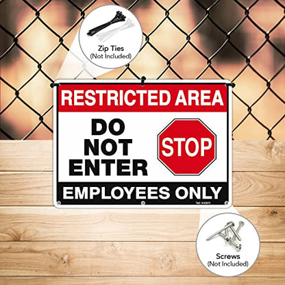 T&R Large Restricted Area Do Not Enter Employees Only Sign - 4 Pack - 14 x 10 Inches Rust Free .040 Aluminum - UV Protected, Waterproof, Weatherproof and Fade Resistant - 6 Pre-drilled Holes - color: Black & Red - 14" x 10" - 4 Pack