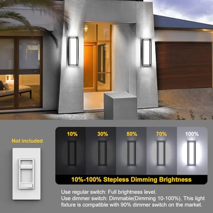 Sytmhoe LED Square Outdoor Wall Lights 2 Packs, 16inch 6000K 10%-100% Dimmable Exterior Wall Light Aluminum Body Waterproof IP65 led Porch Light for House Patio Garage Garden - size: 16in