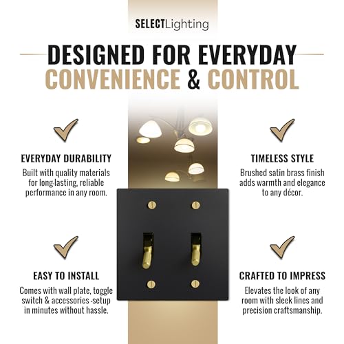 SELECT 2-Gang Solid Brass Toggle Switch, 3-Way Compatible with Faceplate - color: Black with Brass, size: 2 Gang, style: Toggle Switch