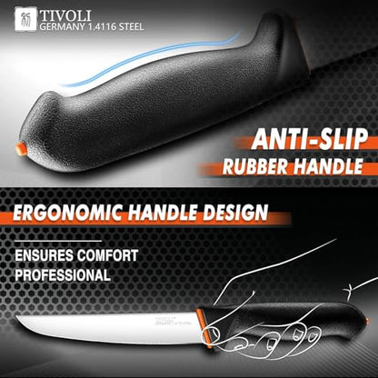 TIVOLI 6 Inch Straight Boning Knife - Butcher Knife with Non-Slip Softgrip - size: 6"