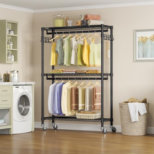 VIPEK R2 Plus Clothes Rack Heavy Duty Rolling Closet for Hanging Clothes - color: Black, size: R2 Plus