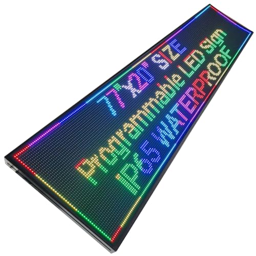 P10 77"X20" Outdoor LED Sign Programmable Scrolling LED Display, RGB Full Color High Brightness Digital Electronic Message Display Board,Customizable Open Signs for Business Advertising - size: P10 77*20 INCH