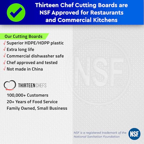 Thirteen Chefs Plastic Cutting Board - 18 x 12 x 0.5 Inch, Professional Grade HDPE, NSF Approved, Large Size and Dishwasher Safe - color: White, size: 18"L x 12"W