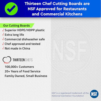 Thirteen Chefs Plastic Cutting Board - 18 x 12 x 0.5 Inch, Professional Grade HDPE, NSF Approved, Large Size and Dishwasher Safe - color: White, size: 18"L x 12"W