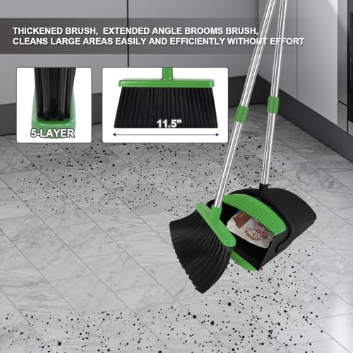 Green Broom and Dustpan Combo Set, 51" Long Handle Broom - color: Green