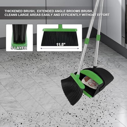 Green Broom and Dustpan Combo Set, 51" Long Handle Broom - color: Green