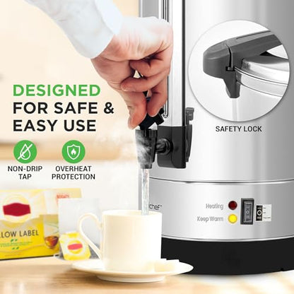 NutriChef Water Boiler and Hot Water Dispenser, 19L Electric Beverage Dispenser with Safety Lock Lid, Non-Drip Tap, Warm Function, Food Grade Stainless Steel, Home & Commercial Use, 19"x9"x9", Silver - size: 20.1 Quarts