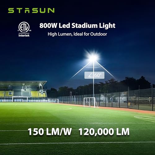 STASUN 800W LED Stadium Lights Outdoor – Ultra Series High Power, ETL Certified, 120000LM, 5000K Daylight, 60° Beam, 100-277V, IP67 Waterproof Flood Lights for Arena, Sports Field, Parking Lot - size: 800W
