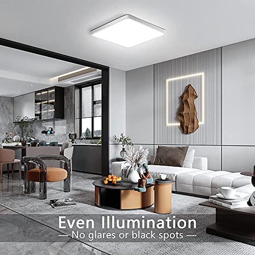 LightingWill 12Inch 24W Square LED Flush Mount Ceiling Light, 5000K Daylight White LED Ceiling Lamp, Surface Mount Modern Ceiling Light Fixture for Bedroom, Kitchen, Bathroom, Hallway, Laundry Room - color: Daylight White, size: 12 inch White