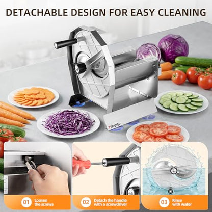 Manual Vegetable Fruit Slicer, Commercial Vegetable Cutter with 0-0.5"/0-13mm Thickness Adjustable, Stainless Steel Veggie Food Slicing Machine for Potatoes Lemons Tomatoes Onions,110V - size: Manual Model