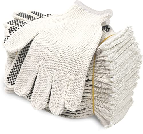 Evridwear Cotton Polyester String Knit Shell Safety Protection Work Gloves for Painter Mechanic Industrial Warehouse Gardening Construction Men & Women 12 Pairs, With one Side Dots, L Size - color: One Side Dots, size: Large