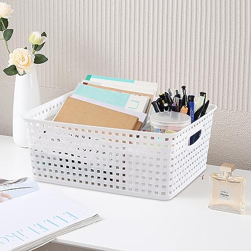 Plastic Storage Baskets for Shelf, 4 Packs - color: Medium White