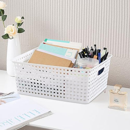 Plastic Storage Baskets for Shelf, 4 Packs - color: Medium White