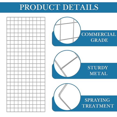 Hicarer 6 Pcs Commercial Grade Gridwall Panels for Display, Heavy Duty Wire Grid wall Display Rack Metal wall Mount Grid with 60 White Hooks for Retail Display Home Storage Vendor Events(2 x 5 ft) - size: 2 x 5 ft