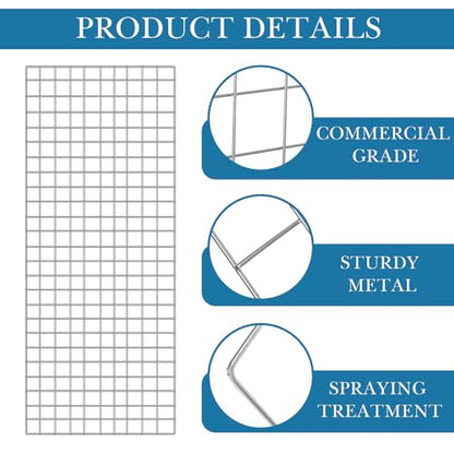 Hicarer 6 Pcs Commercial Grade Gridwall Panels for Display, Heavy Duty Wire Grid wall Display Rack Metal wall Mount Grid with 60 White Hooks for Retail Display Home Storage Vendor Events(2 x 5 ft) - size: 2 x 5 ft