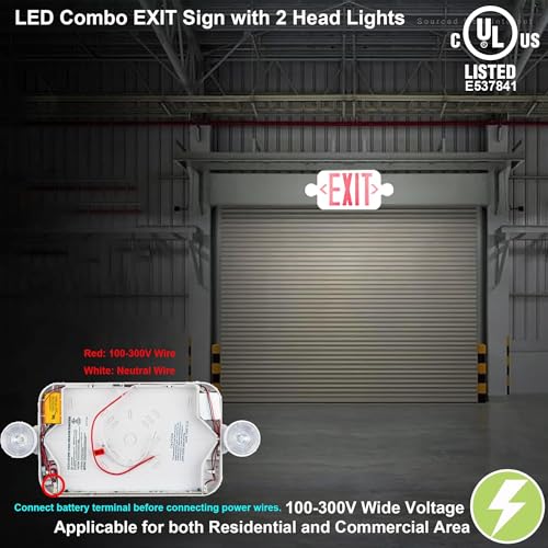 LIT-PaTH Exit Sign with Emergency Light, Battery Backup, 2 Pack - size: 2-Pack