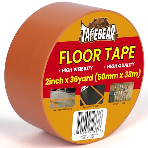 TAPEBEAR Floor Tape Orange Vinyl Tape 2" x 36 yds Safety Warning Stripe - color: Orange, size: 2" x 36Yards