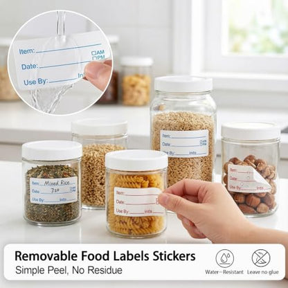 1200 PCS Removable Freezer Labels, 1 x 2 Inch Food Labels for Containers, Water Resistant Refrigerator Food Storage Date Stickers, No Residue Write-on Mason Jar Canning Labels for Kitchen Meal Prep