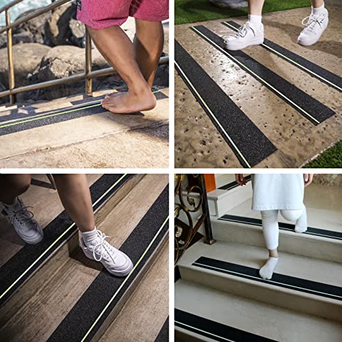 Outdoor Stair Treads Non-Slip 4" x 30" 12-Pack Waterproof Grip Tape Glow - color: Green, size: 4" x 30"
