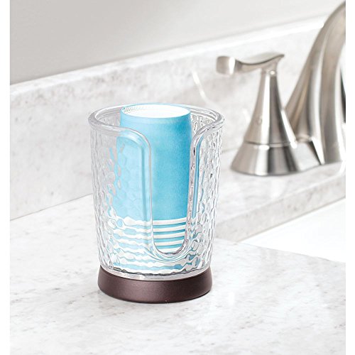 mDesign Plastic/Steel Compact Small Disposable Paper Cup Dispenser Storage Holder for Rinsing Cups on Bathroom Vanity Countertops - Rain Collection - Clear/Bronze - color: Clear/Bronze