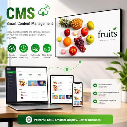 55inch 4K Digital Signage Display, 2000nits High Brightness, LCD Monitor Slim Fit Frameless Advertising Display, Wall Mount Digital Display, CMS Remote Publishing, 7/24 Timer Switch,Built-in Speaker - size: 55"+2000nits