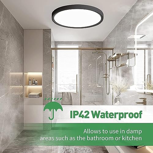 15.8Inch 2PK Black LED Flush Mount Ceiling Light,32W,3480LM,3CCT Selectable - color: Black, size: 15.8" 2PK