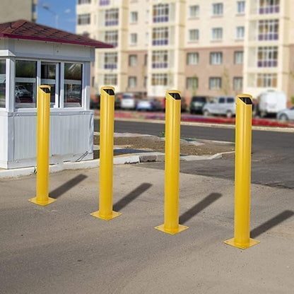 4-Pack 36 Inch Steel Safety Bollards, 4.5 Inch Diameter Parking Bollard Post with 16 Anchor Bolts, Yellow Safety Steel Bollard Post for Driveway Barrier, Traffic Control & Storefront Protection - size: 36 Inch