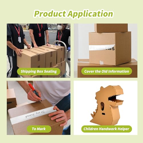 2 Rolls Reinforced Water Activated Tape,2" x150ft(50yds) Per Roll,White Gummed Kraft Paper Tape with Strong Fiberglass,Adhesive Surface is Sticky When Wet.Suit for Packing Boxes.