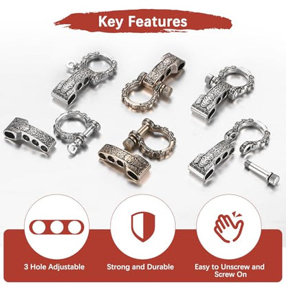 Paracord Bracelet Shackle Buckle [10PCS] - Adjustable Metal Pattern Bow Shackle Use for Survival Bracelets Belt & Outdoor Rope - [Silver-Flat Head] Screw Pin Anchor Buckles