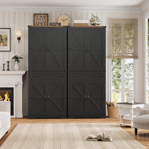 HOSTACK 71" Kitchen Pantry Storage Cabinet, Farmhouse Pantry Cabinet, Black - color: Black