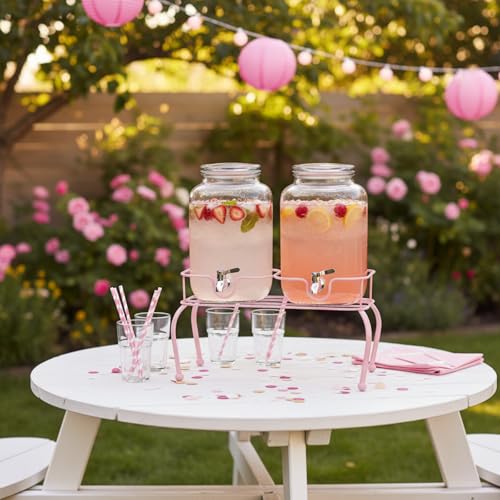 Blulu 2 Compartment Metal Drink Dispenser Stand, Pink 2 Gallons Stand Only - color: Pink, size: 2 Compartments, 2 Gallons