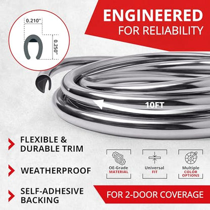 All-Fit Automotive Car Door Edge Protector Made in the USA (10 Ft - Chrome) - color: Chrome