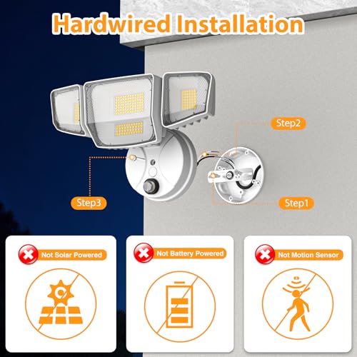 Abovizo 90W Dusk to Dawn Outdoor Light, 10,000LM 6500K LED Flood Lights Outdoor, 4-Head High Output Security Light for Yard and Garage, Eave & Wall Mountable Exterior Fixture, Hardwired - color: White