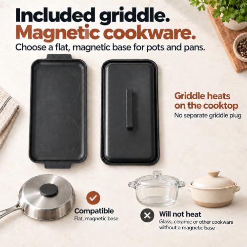 COOKTRON Portable Induction Cooktop 2 Burner with Griddle Pan, 1800W, Black - size: Double Induction Cooktop with Griddle Pan