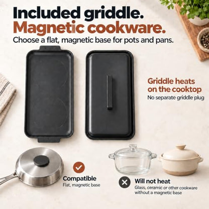 COOKTRON Portable Induction Cooktop 2 Burner with Griddle Pan, 1800W, Black - size: Double Induction Cooktop with Griddle Pan