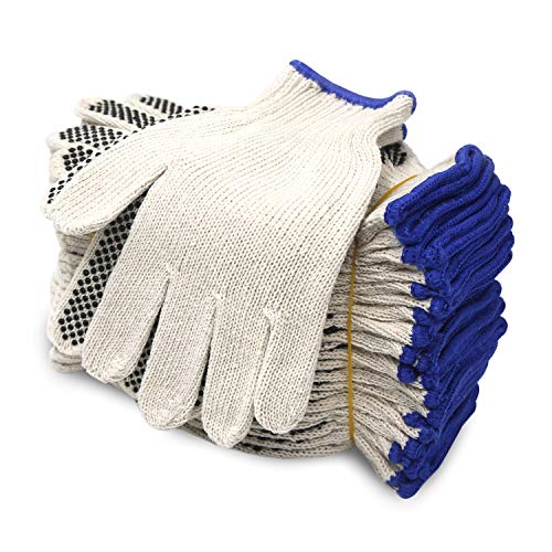 Evridwear Cotton Polyester String Knit Shell Safety Protection Work Gloves for Painter Mechanic Industrial Warehouse Gardening Construction Men & Women 12 Pairs, With One Side Dots, M Size - color: One Side Dots, size: Medium
