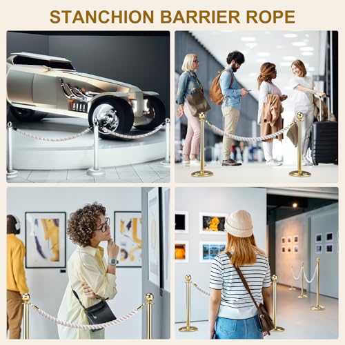 MECCANIXITY Twisted Stanchion Rope 5 Ft/1.5 M, Barrier Rope Twisted Post Ropes with Snap Hooks for Posts Stands Queue Divider Crowd Control, White Golden - color: White Golden, size: 5 Ft