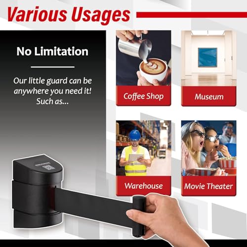 DuraSteel Wall Mount Crowd Control Retractable Belt Barrier - 6.5 Ft Black Retractables Barrier Belt w/ABS Casing Do Not Enter Crowd Control Barriers Line Divider NOT Stanchions with Retractable Belts - color: Black Belt, size: Guardian 2.0 Black Case